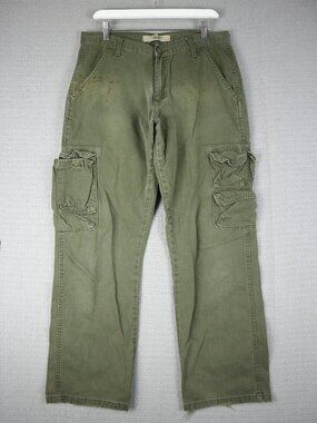 Wrangler Cotton Cargo Wide Cut Baggy Pants Mens Vintage 32x30 Distressed